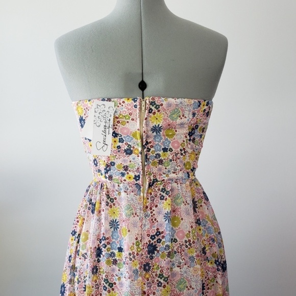 NWT Floral Strapless Hi-Lo Dress Small Flowy Strapless Pink Blush Pastel Wedding - Picture 3 of 7